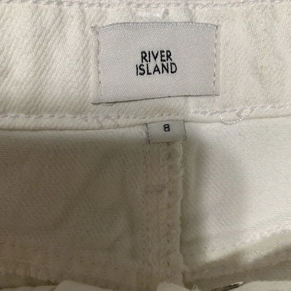 River Island Womens Solid White Denim Jean Mini Skirt 4 Small US 8 UK